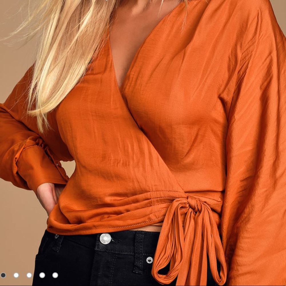 Lulus Rust Orange Long Sleeve Wrap Top Size XS